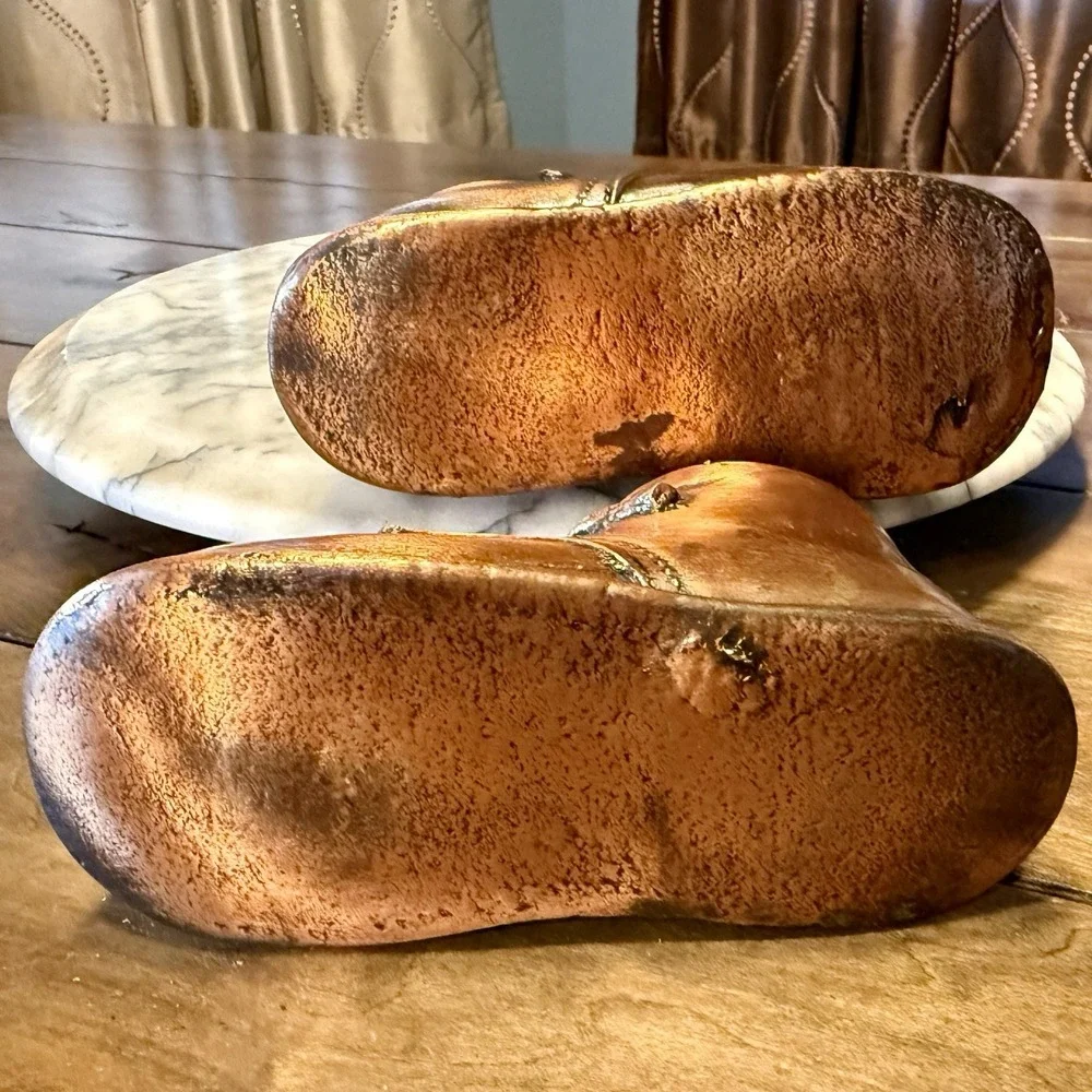 2 Pair VTG 50s MCM Bronze Coated Leather Copper Baby Toddler Shoes Laces